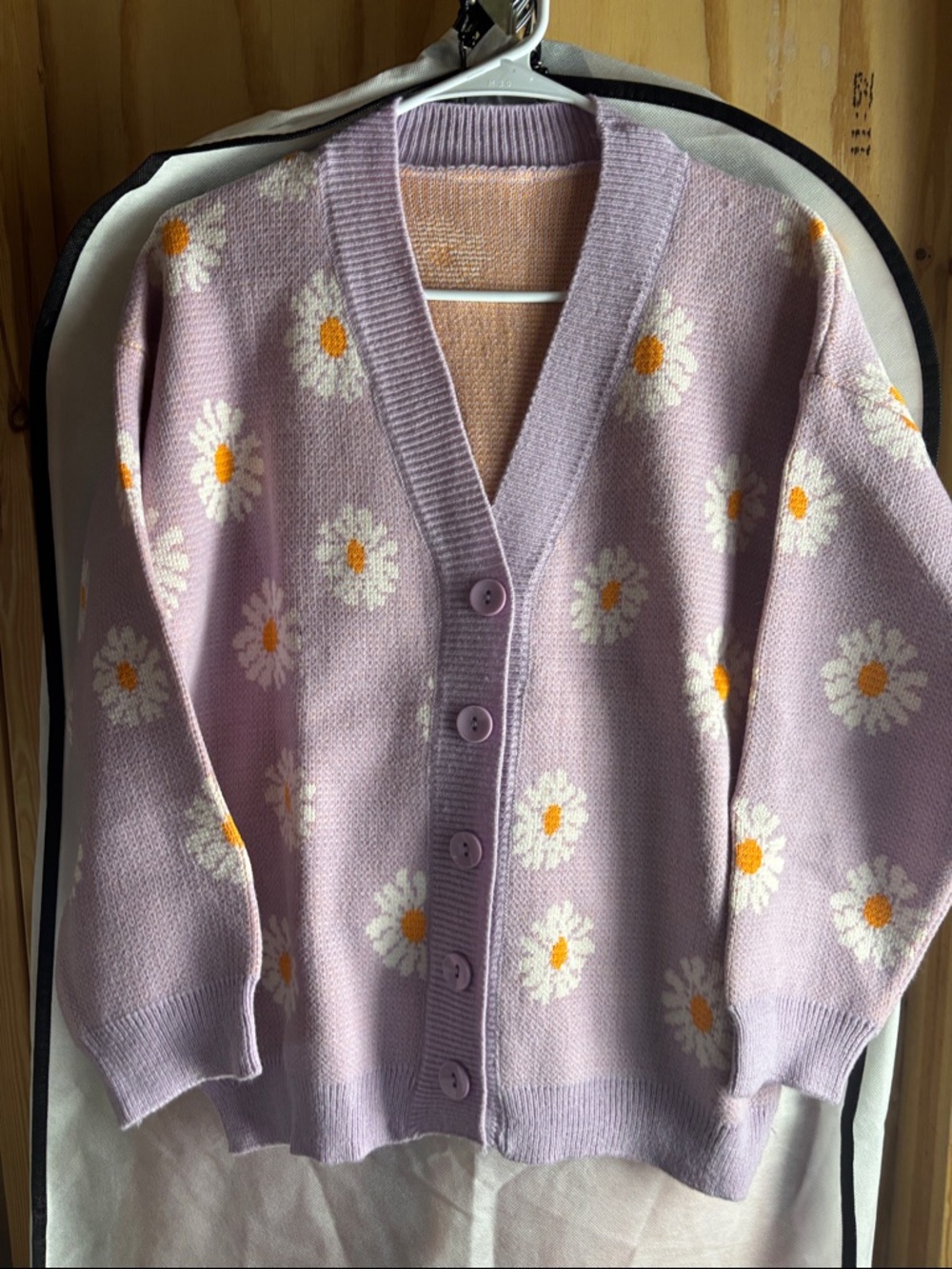 Lavender Daisy V-Neck Button Cardigan Sweater - Women